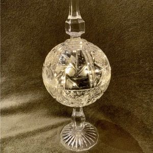 Large Vintage 15” Ornate Bohemian Crystal Candy Dish with Spire